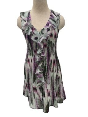 Laura Sleeveless Ruffle V-Neck Tunic in Purple and Gray Print Size Xl